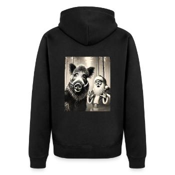 Katzen Selfie- Santa selfie Weihnachten - Unisex Premium Bio Zip Hoodie - Schwarz - Hinten - Nico (187cm)