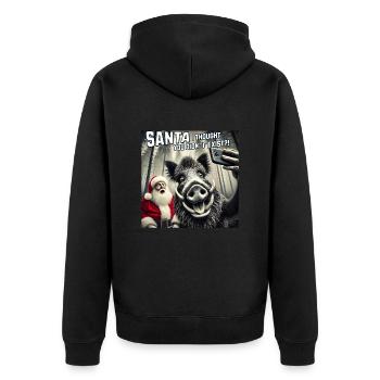 Katzen Selfie- Santa selfie Weihnachten - Unisex Premium Bio Zip Hoodie - Schwarz - Hinten - Nico (187cm)