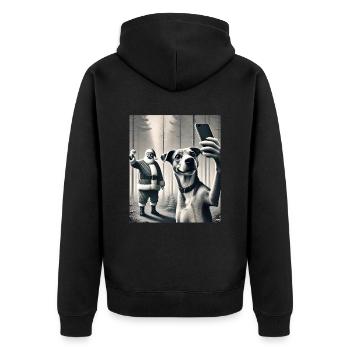 Katzen Selfie- Santa selfie Weihnachten - Unisex Premium Bio Zip Hoodie - Schwarz - Hinten - Nico (187cm)