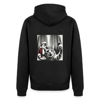 Katzen Selfie- Santa selfie Weihnachten - Unisex Premium Bio Zip Hoodie - Schwarz - Hinten - Nico (187cm)