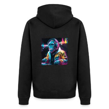 Dj Rave Festival cooler Affe mit Kopfhörer Party - Unisex Premium Bio Zip Hoodie - Schwarz - Hinten - Nico (187cm)