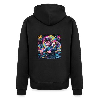 Dj Rave Festival cooler Affe mit Kopfhörer Party - Unisex Premium Bio Zip Hoodie - Schwarz - Hinten - Nico (187cm)