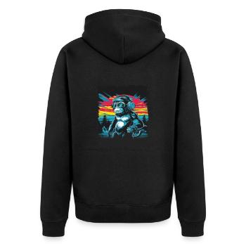 Dj Rave Festival cooler Affe mit Kopfhörer Party - Unisex Premium Bio Zip Hoodie - Schwarz - Hinten - Nico (187cm)
