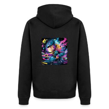 Dj Rave Festival cooler Affe mit Kopfhörer Party - Unisex Premium Bio Zip Hoodie - Schwarz - Hinten - Nico (187cm)