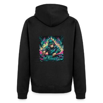 Dj Rave Festival cooler Affe mit Kopfhörer Party - Unisex Premium Bio Zip Hoodie - Schwarz - Hinten - Nico (187cm)