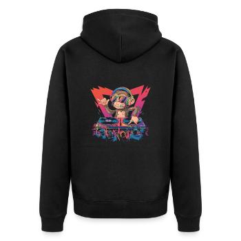Dj Rave Festival cooler Affe mit Kopfhörer Party - Unisex Premium Bio Zip Hoodie - Schwarz - Hinten - Nico (187cm)