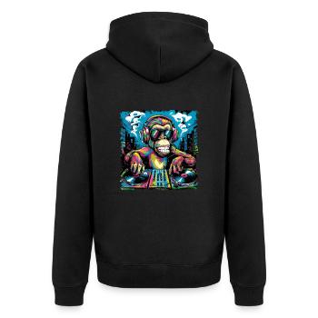 Dj Rave Festival cooler Affe mit Kopfhörer Party - Unisex Premium Bio Zip Hoodie - Schwarz - Hinten - Nico (187cm)