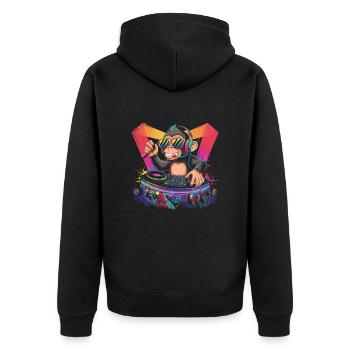 Dj Rave Festival cooler Affe mit Kopfhörer Party - Unisex Premium Bio Zip Hoodie - Schwarz - Hinten - Nico (187cm)