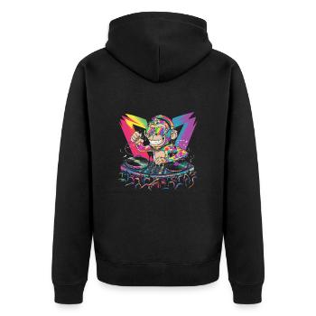 Dj Rave Festival cooler Affe mit Kopfhörer Party - Unisex Premium Bio Zip Hoodie - Schwarz - Hinten - Nico (187cm)