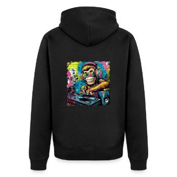 Dj Rave Festival cooler Affe mit Kopfhörer Party - Unisex Premium Bio Zip Hoodie - Schwarz - Hinten - Nico (187cm)
