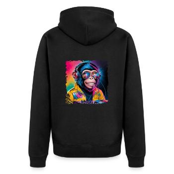 Dj Rave Festival cooler Affe mit Kopfhörer Party - Unisex Premium Bio Zip Hoodie - Schwarz - Hinten - Nico (187cm)
