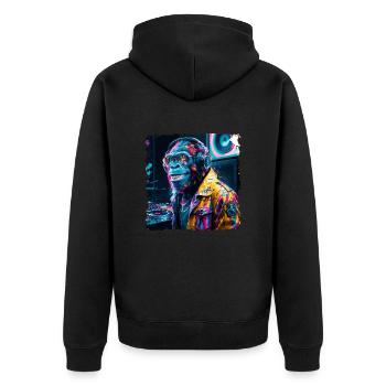 Dj Rave Festival cooler Affe mit Kopfhörer Party - Unisex Premium Bio Zip Hoodie - Schwarz - Hinten - Nico (187cm)