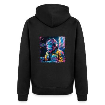 Dj Rave Festival cooler Affe mit Kopfhörer Party - Unisex Premium Bio Zip Hoodie - Schwarz - Hinten - Nico (187cm)
