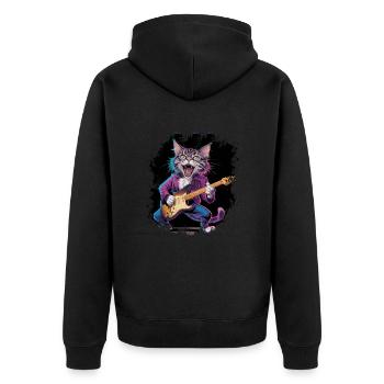 Rock and Roll Cat Guitarist for men-women & kids - Unisex Premium Bio Zip Hoodie - Schwarz - Hinten - Nico (187cm)