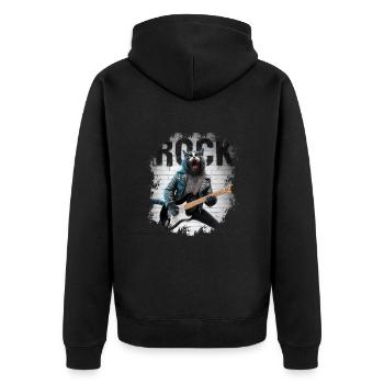 Rock and Roll Cat Guitarist for men-women & kids - Unisex Premium Bio Zip Hoodie - Schwarz - Hinten - Nico (187cm)