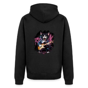 Rock and Roll Cat Guitarist for men-women & kids - Unisex Premium Bio Zip Hoodie - Schwarz - Hinten - Nico (187cm)