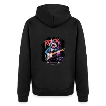 Rock and Roll Cat Guitarist for men-women & kids - Unisex Premium Bio Zip Hoodie - Schwarz - Hinten - Nico (187cm)