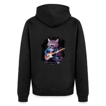 Rock and Roll Cat Guitarist for men-women & kids - Unisex Premium Bio Zip Hoodie - Schwarz - Hinten - Nico (187cm)