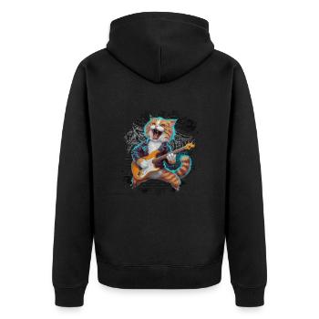 Rock and Roll Cat Guitarist for men-women & kids - Unisex Premium Bio Zip Hoodie - Schwarz - Hinten - Nico (187cm)