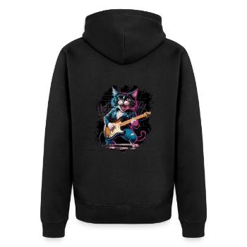 Rock and Roll Cat Guitarist for men-women & kids - Unisex Premium Bio Zip Hoodie - Schwarz - Hinten - Nico (187cm)