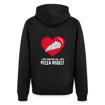 Love Hurts Breakup Valentine's Day Pizza Regulates - Unisex Premium Organic Zip Hoodie - black - Back - Nico (187cm)