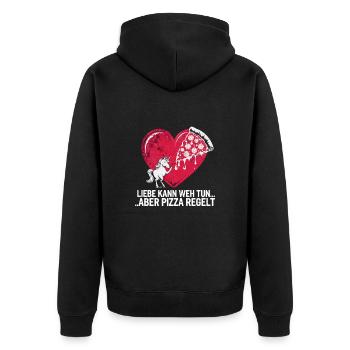 Liebe tut weh Trennung Valentinstag Pizza regelt - Unisex Premium Bio Zip Hoodie - Schwarz - Hinten - Nico (187cm)