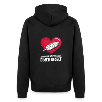 Liebe tut weh Trennung Valentinstag Döner regelt - Unisex Premium Bio Zip Hoodie - Schwarz - Hinten - Nico (187cm)