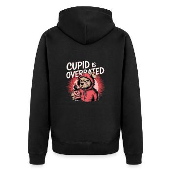 Single Valentinstag Liebe Amor lustiges Spruch - Unisex Premium Bio Zip Hoodie - Schwarz - Hinten - Nico (187cm)