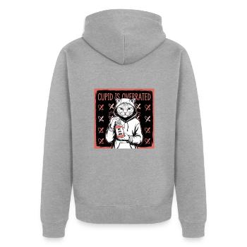 Single Valentine's Day Love Cupid Funny Saying - Unisex Premium Organic Zip Hoodie - heather grey - Back - Nico (187cm)