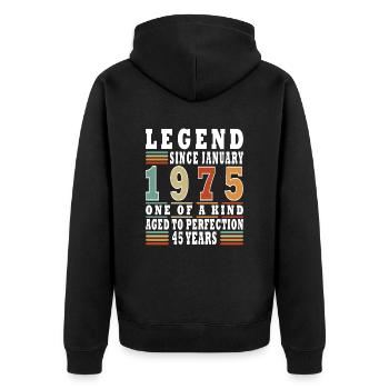 Anniversaire de Janvier 1975 - Janvier 1975, Janvier 1975 - Veste à capuche bio Premium Unisexe - noir - Dos - Nico (187cm)