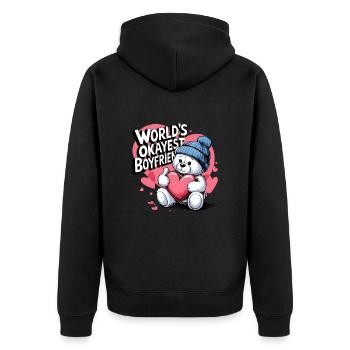 Partner Schatz Valentinstag Liebe lustiger Spruch - Unisex Premium Bio Zip Hoodie - Schwarz - Hinten - Nico (187cm)