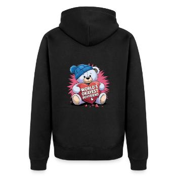 Partner Schatz Valentinstag Liebe lustiger Spruch - Unisex Premium Bio Zip Hoodie - Schwarz - Hinten - Nico (187cm)