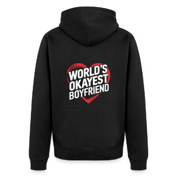 Partner Schatz Valentinstag Liebe lustiger Spruch - Unisex Premium Bio Zip Hoodie - Schwarz - Hinten - Nico (187cm)