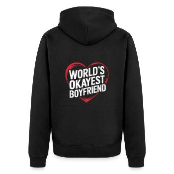 Partner Schatz Valentinstag Liebe lustiger Spruch - Unisex Premium Bio Zip Hoodie - Schwarz - Hinten - Nico (187cm)