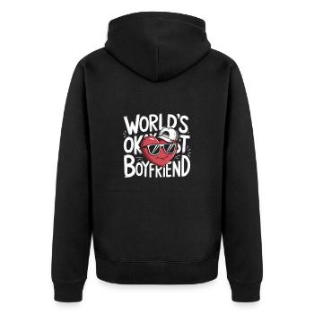 Partner Schatz Valentinstag Liebe lustiger Spruch - Unisex Premium Bio Zip Hoodie - Schwarz - Hinten - Nico (187cm)