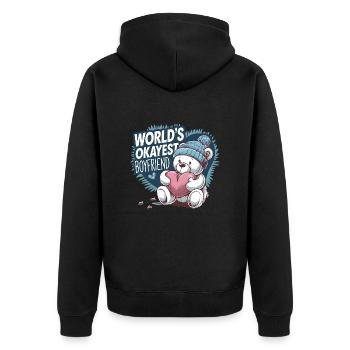 Partner Schatz Valentinstag Liebe lustiger Spruch - Unisex Premium Bio Zip Hoodie - Schwarz - Hinten - Nico (187cm)
