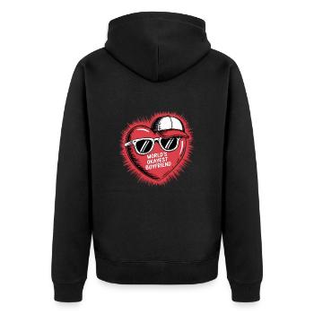 Partner Schatz Valentinstag Liebe lustiger Spruch - Unisex Premium Bio Zip Hoodie - Schwarz - Hinten - Nico (187cm)