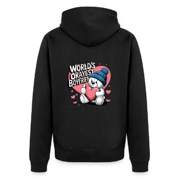 Partner Schatz Valentinstag Liebe lustiger Spruch - Unisex Premium Bio Zip Hoodie - Schwarz - Hinten - Nico (187cm)