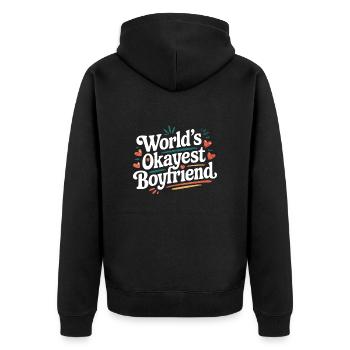 Partner Schatz Valentinstag Liebe lustiger Spruch - Unisex Premium Bio Zip Hoodie - Schwarz - Hinten - Nico (187cm)