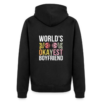 Partner Schatz Valentinstag Liebe lustiger Spruch - Unisex Premium Bio Zip Hoodie - Schwarz - Hinten - Nico (187cm)