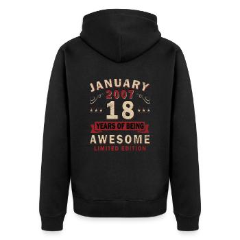 18 Jahre Geburtstagsgeschenk Geboren im Januar 200 - Unisex Premium Bio Zip Hoodie - Schwarz - Hinten - Nico (187cm)