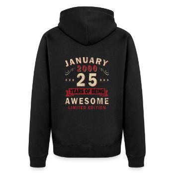 Januar 2000 Geburtstag Januar 2000 Geschenk 2000 - Unisex Premium Bio Zip Hoodie - Schwarz - Hinten - Nico (187cm)
