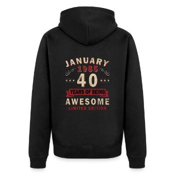 40 ans Né en janvier 1985 - Veste à capuche bio Premium Unisexe - noir - Dos - Nico (187cm)
