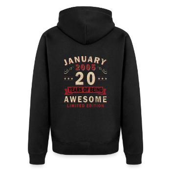 20e anniversaire Né en janvier 2005 - Veste à capuche bio Premium Unisexe - noir - Dos - Nico (187cm)