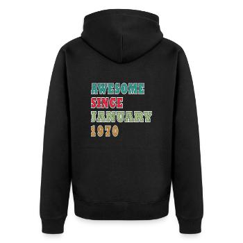 Januar 1970 Geburtstagsgeschenk -Original 55 Jahre - Unisex Premium Bio Zip Hoodie - Schwarz - Hinten - Nico (187cm)