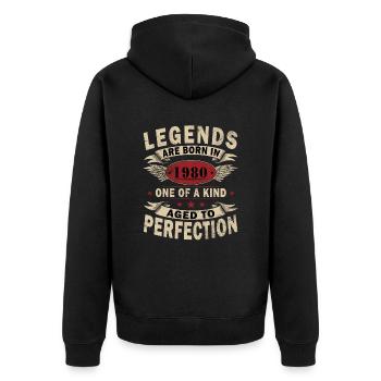 45 Jahre alt, Legenden 1980 Jahrgang 1980 Jubiläum - Unisex Premium Bio Zip Hoodie - Schwarz - Hinten - Nico (187cm)