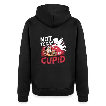 Single & Anti Liebe Valentinstag Not today cupid - Unisex Premium Bio Zip Hoodie - Schwarz - Hinten - Nico (187cm)