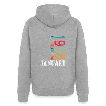 70. Geburtstag Original Januar 1955 Jahrgang 55 - Unisex Premium Bio Zip Hoodie - Grau meliert - Hinten - Nico (187cm)