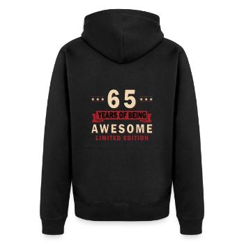 65e anniversaire Homme drôle 65e anniversaire Cadeau - Veste à capuche bio Premium Unisexe - noir - Dos - Nico (187cm)