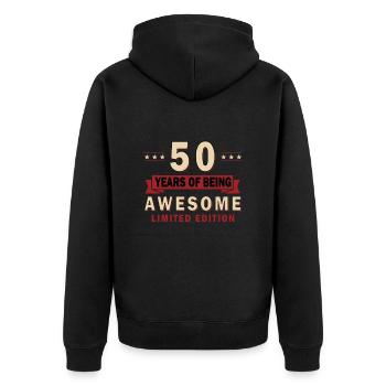 50e anniversaire - Veste à capuche bio Premium Unisexe - noir - Dos - Nico (187cm)